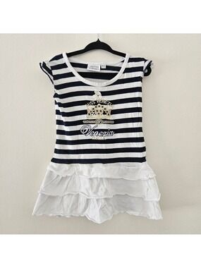 5/$25 Tutto T-Shirt Venezia Italy Striped Dress Navy White Size 1/2